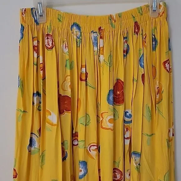 Vintage Bright Yellow Floral Ruffle Longline Peasant Gypsy Boho Festival Skirt - Picture 4 of 6